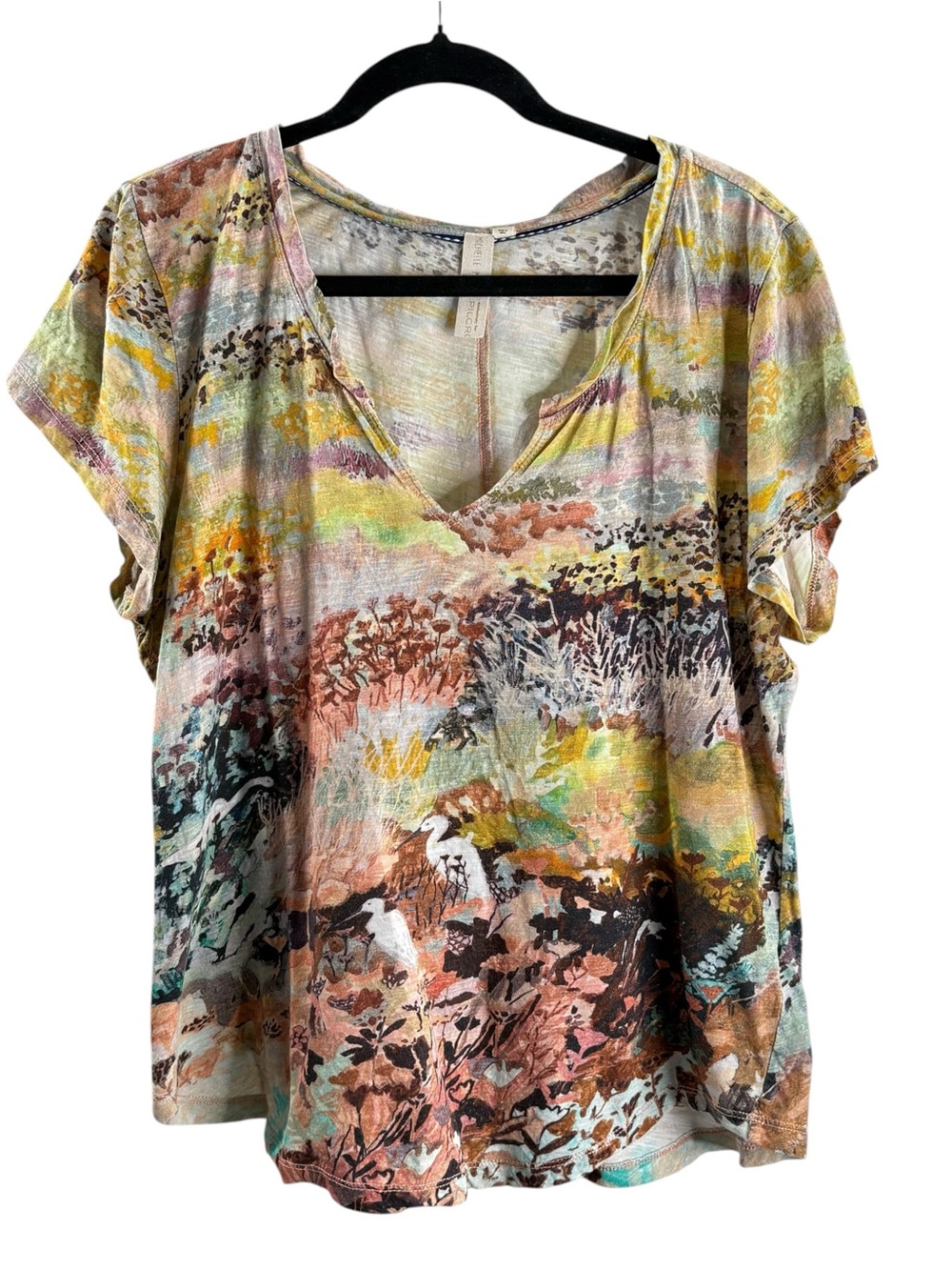 Michelle Morin Pilcro Anthropologie Notched Tee Multicolor Short Sleeve Top $78